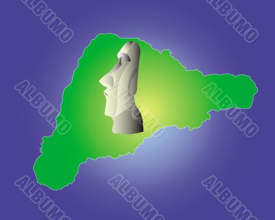 Map of Easter Island with the statue of an idol 