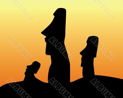 black silhouettes of the idols of Easter Island 
