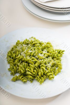 italian fusilli pasta and pesto