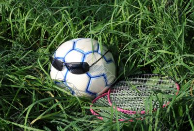 Two Rackets, Soccer Ball and Sunglasses