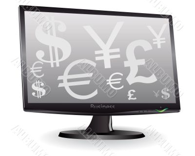 monitor with a picture of currency symbols