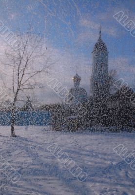 View Of Church Thru Frosty Window