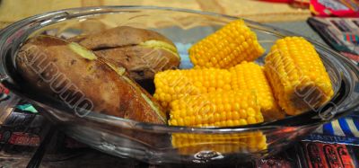 Potatoes and Corn Served in Crystal Dish