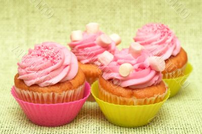 Vanilla cupcakes with strawberry icing
