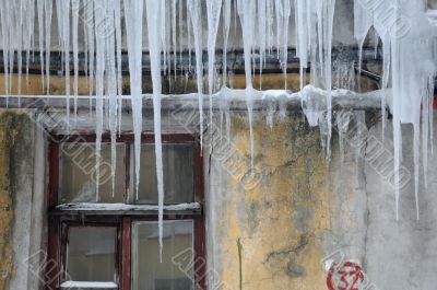 Window of the Shabby House in the Winter 