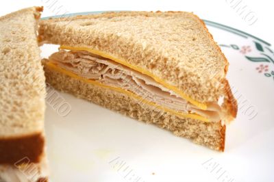 Isolated  Turkey Sandwich on Whole Grain Bread