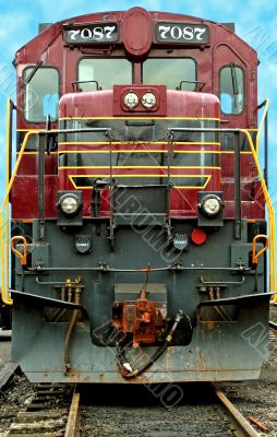 Front of a a old train locomotive