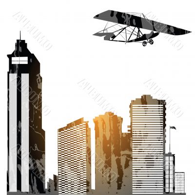 Plane and skyscrapes
