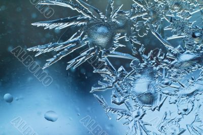 Ice crystals on a glass window