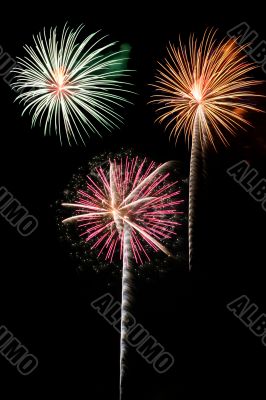 Colorful fireworks against a black sky