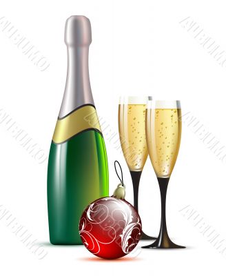 champagne with fir ball