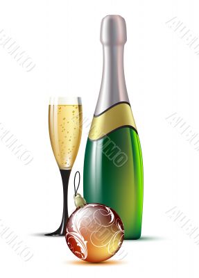 champagne with fir ball