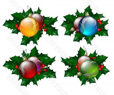  christmas balls set with hollyberry