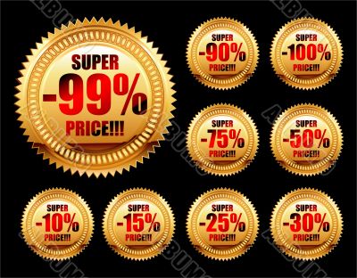 set of golden sale tags