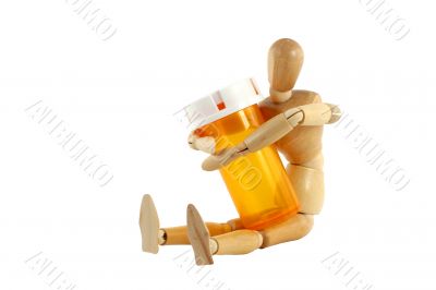 Manikin with pill bottle