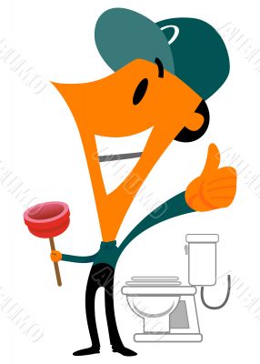 Plumber Cartoon with a Plunger