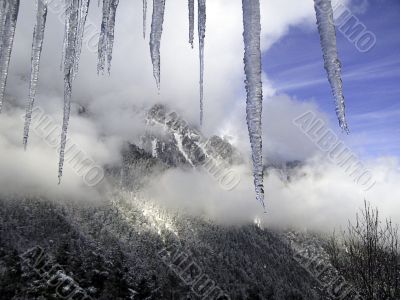 View on the mountain in clouds