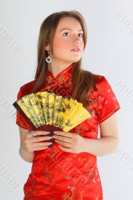 the girl in a red Chinese dress
