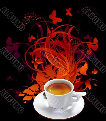 cup of coffee with floral elements