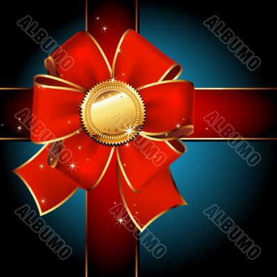  golden label with red ribbons