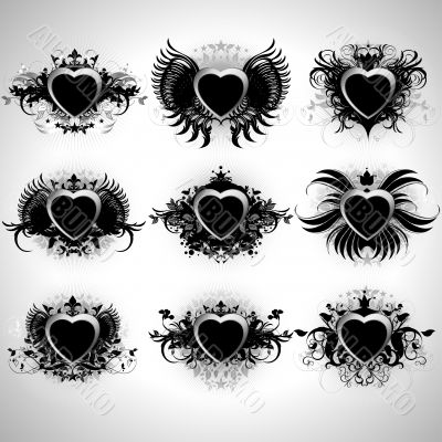  heart forms with ornate elements