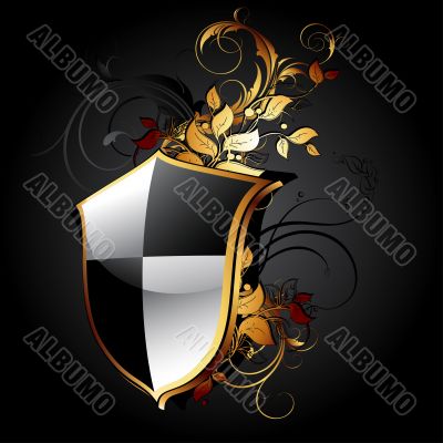 web icon shield with floral elements