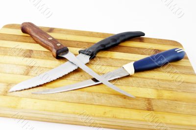 kitchen knives and cutting board