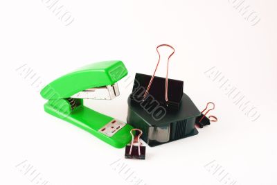 stapler, tape  and  clamps