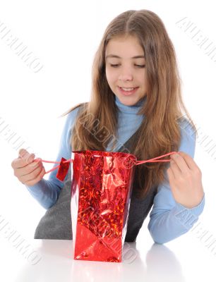 Girl looking in bag