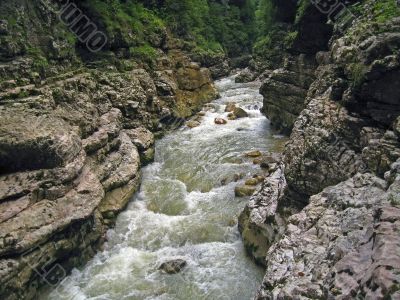 Wild river flow between the rocks