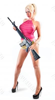 sexy blonde with riffle