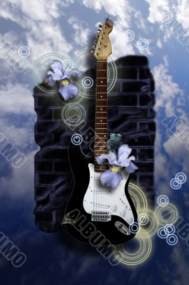 electric guitar on black on brick  wall background