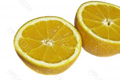 Closeup on two orange halfs