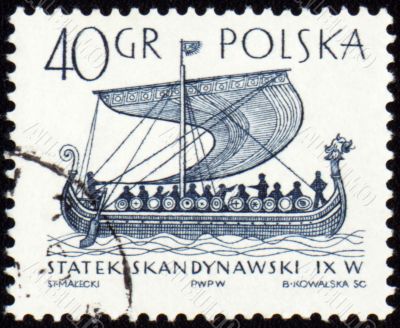 Scandinavian ship on post stamp