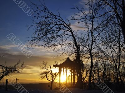 Chinese arbour in the sunset