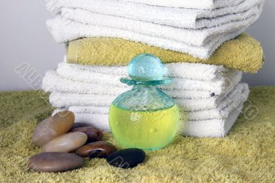Blue bottle with massage oil