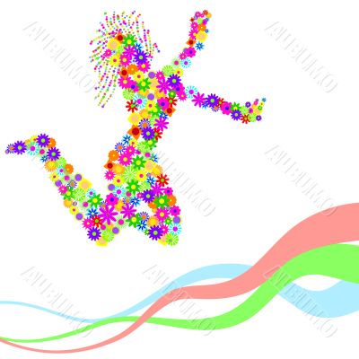 silhouette of dancing girl with flowers