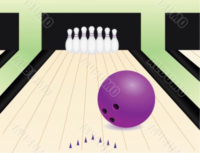 bowling alley with the ball and pins