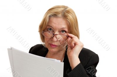 Senior Woman in black on white background