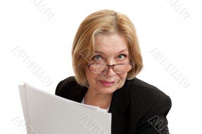 Senior Woman in black on white background