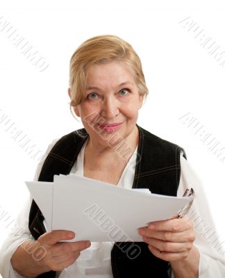 Senior Woman in black on white background