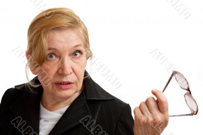 Senior Woman in black on white background