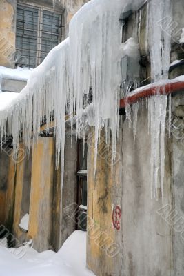 Uncared Building with Icicles