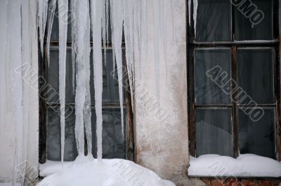 Windows of Uncared House in the Winter