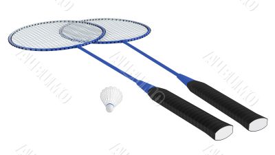 Two badminton racquets with shuttlecock