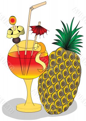 cocktail and fruits in goblet