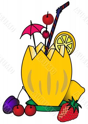The Melon with umbrella , fruit and berry