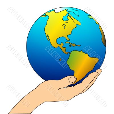 hand carefully keeps globe