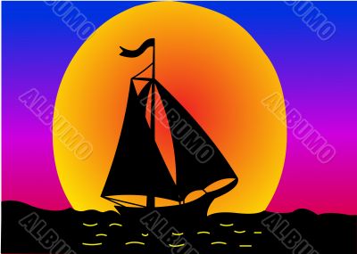 silhouette sail on sundown