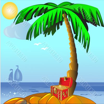  island with palm and coffer with gold